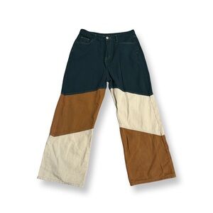 Cider | Denim Mid Rise Patchy Wide Leg